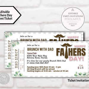 Father&#39;s Day Brunch Ticket Invitation, Event Brunch Tickets, Editable Father&#39;s Day Invitation Template, Edit & Print Instantly No waiting!