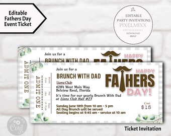 Invitación para brunch del Día del Padre, entradas para brunch de eventos, plantilla de invitación editable para el Día del Padre, edite e imprima al instante ¡Sin esperas!