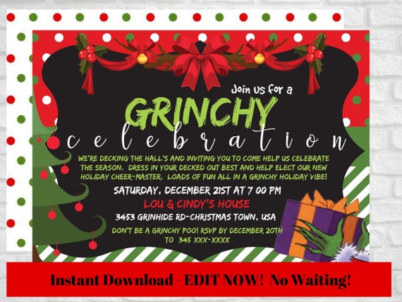 Grinch Christmas Party Birthday Invitation and Thank You Card -   Portugal