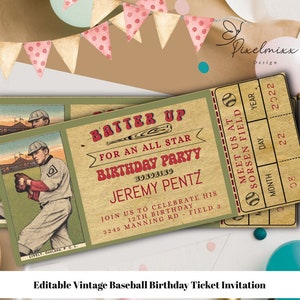 Printable Vintage Style Baseball Party Invitation Template Printable Invite Sports Fundraiser Event Tickets Easy Edit & Print