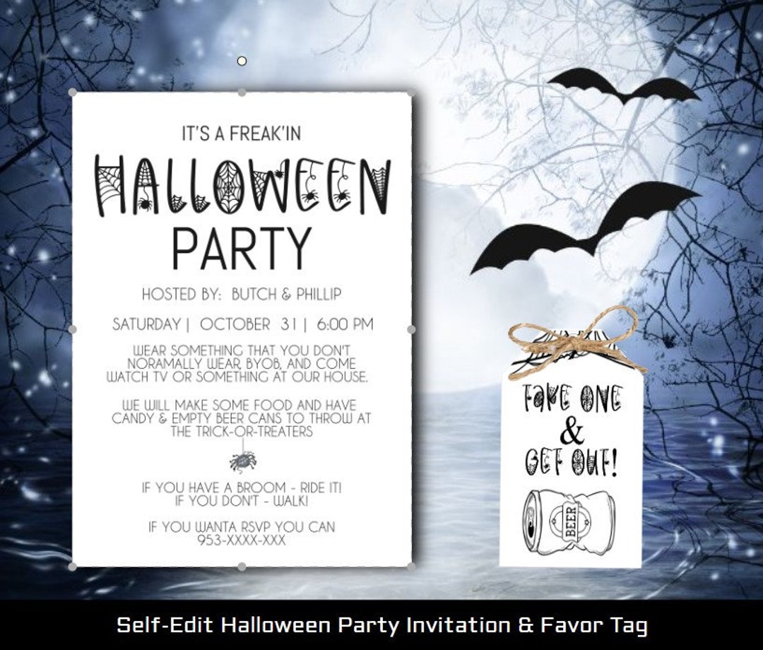 Funny Black and White Halloween Party Invitation Self-edit