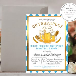 Oktoberfest Party Invitation, German Party Celebration Invite, Editable Oktoberfest Invitation Template, Edit and Download now, No Waiting!