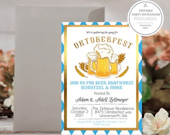 Oktoberfest Party Invitation, German Party Celebration Invite, Editable Oktoberfest Invitation Template, Edit and Download now, No Waiting!