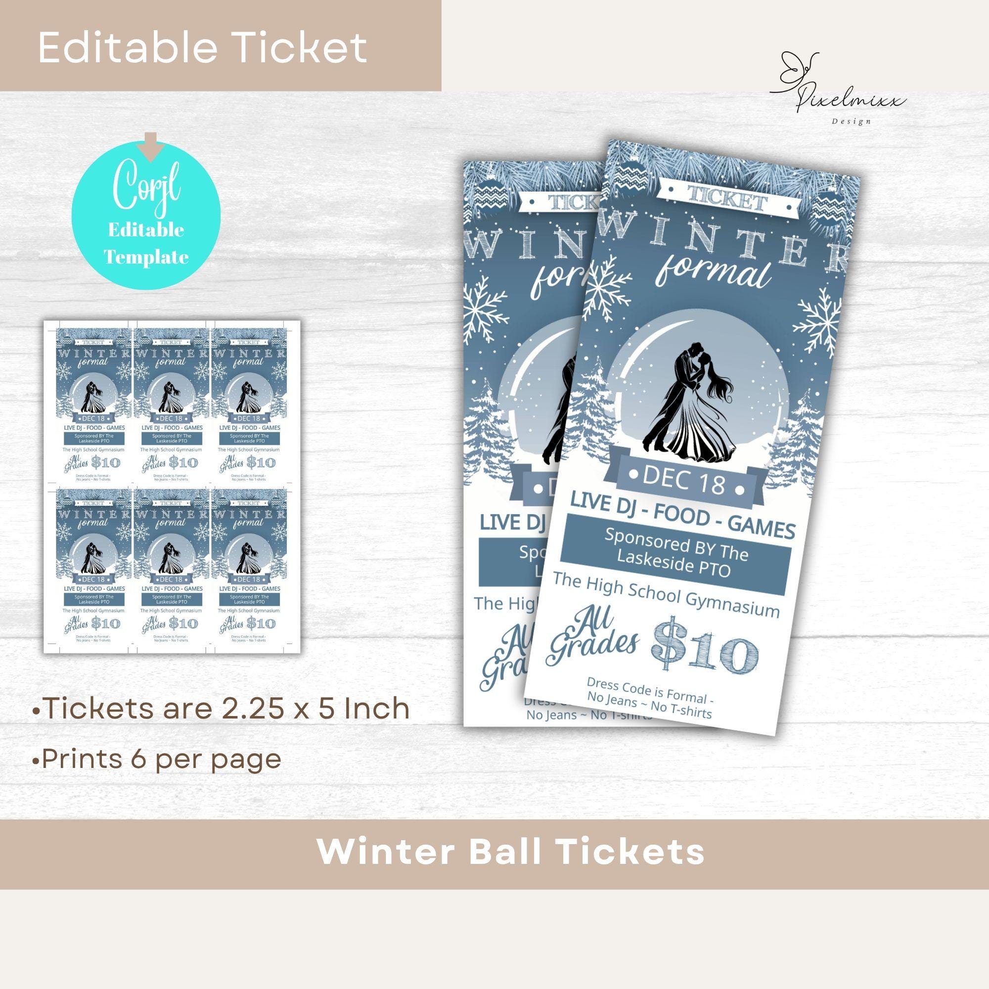 Winter Formal Dance Flyer Poster and Ticket Set Editable Easy Edit ...
