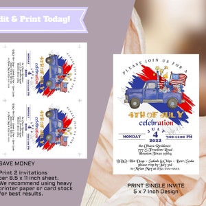 4th of July Party Invitation: BBQ Picnic, Editable (Digital Download) image 8