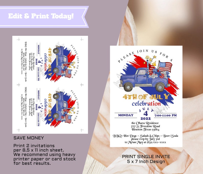 4th of July Party Invitation: BBQ Picnic, Editable (Digital Download) image 8