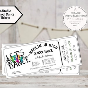 EDITABLE School Dance Tickets, Printable Let's Dance Ticket Template, Easy To Edit, Download and Print, No Waiting - Edit Now!