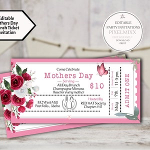 Muttertags-Brunch-Einladungs-Einladung, Blumen-Brunch-Einladungsvorlage, bearbeitbare Muttertags-Einladungsvorlage, sofort bearbeiten und drucken Keine Wartezeit!