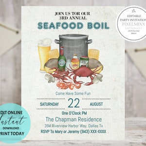 Vintage Seafood Boil Invitation: Clam Bake, Lobster Bake (Instant Download)