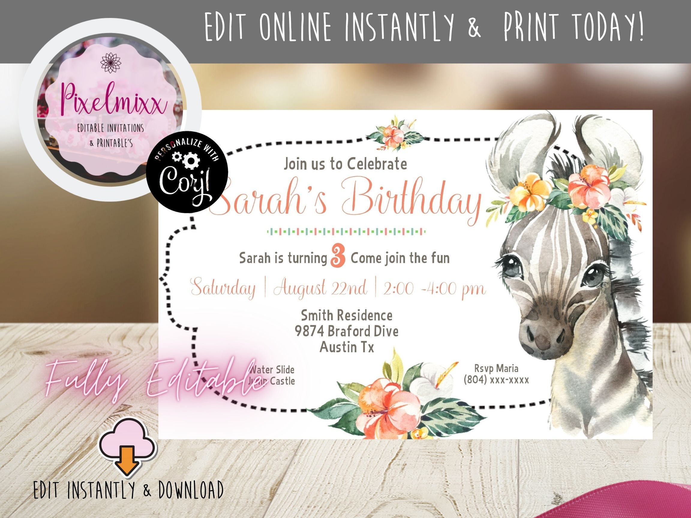 Zebra Invitations Printable Adorable