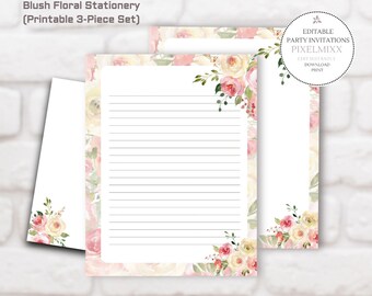 Briefpapierset Blush Floral: gelinieerd papier en envelop (afdrukbare pdf)