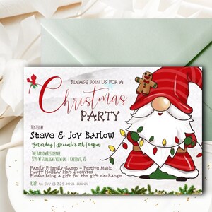 Editable Gnome Christmas Party Invitation (Digital Download)