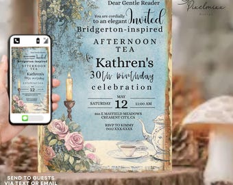 Bridgerton Tea Party Birthday Invitation: Regency Elegant Invite (Digital Download)