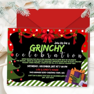 EDITABLGrinchy Christmas Party Invitation, Printable Instant Download, Personalize Instantly, Cheer Master Party, Edit Now - No Waiting!