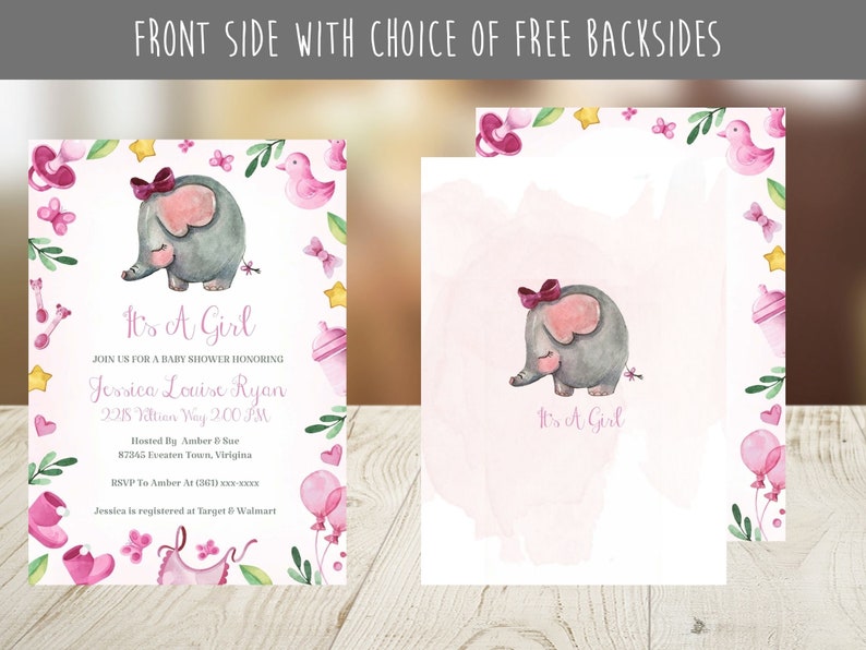 Pink Elephant Baby Shower Invitation Elephant Baby Shower Etsy