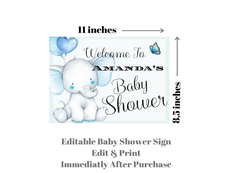8.5 x 11 Inch  INSTANT DOWNLOAD Baby Shower Printables Blue Elephant Welcome Sign 01Z Boy Elephant Baby Shower Welcome Sign