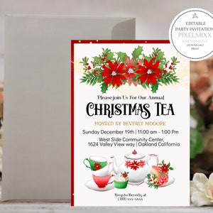 Christmas Tea Party invitation, Edit & Print Instantly, Digital Instant Download, Send by Text Message, Post to Social Media, or Mail