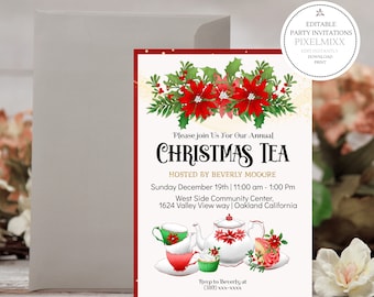 Christmas Tea Party invitation, Edit & Print Instantly, Digital Instant Download, Send by Text Message, Post to Social Media, or Mail