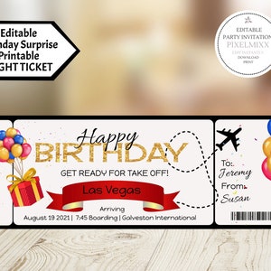 Bearbeitbares Bordkartenticket für den Geburtstag, druckbares gefälschtes Geburtstagsticket für die Fluggesellschaft, Vorlage für Urlaubsüberraschungstickets bearbeiten und drucken - Jetzt bearbeiten!