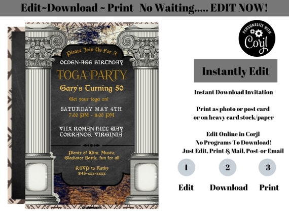 Toga Party Einladung Togo Geburtstagsparty Griechische Etsy