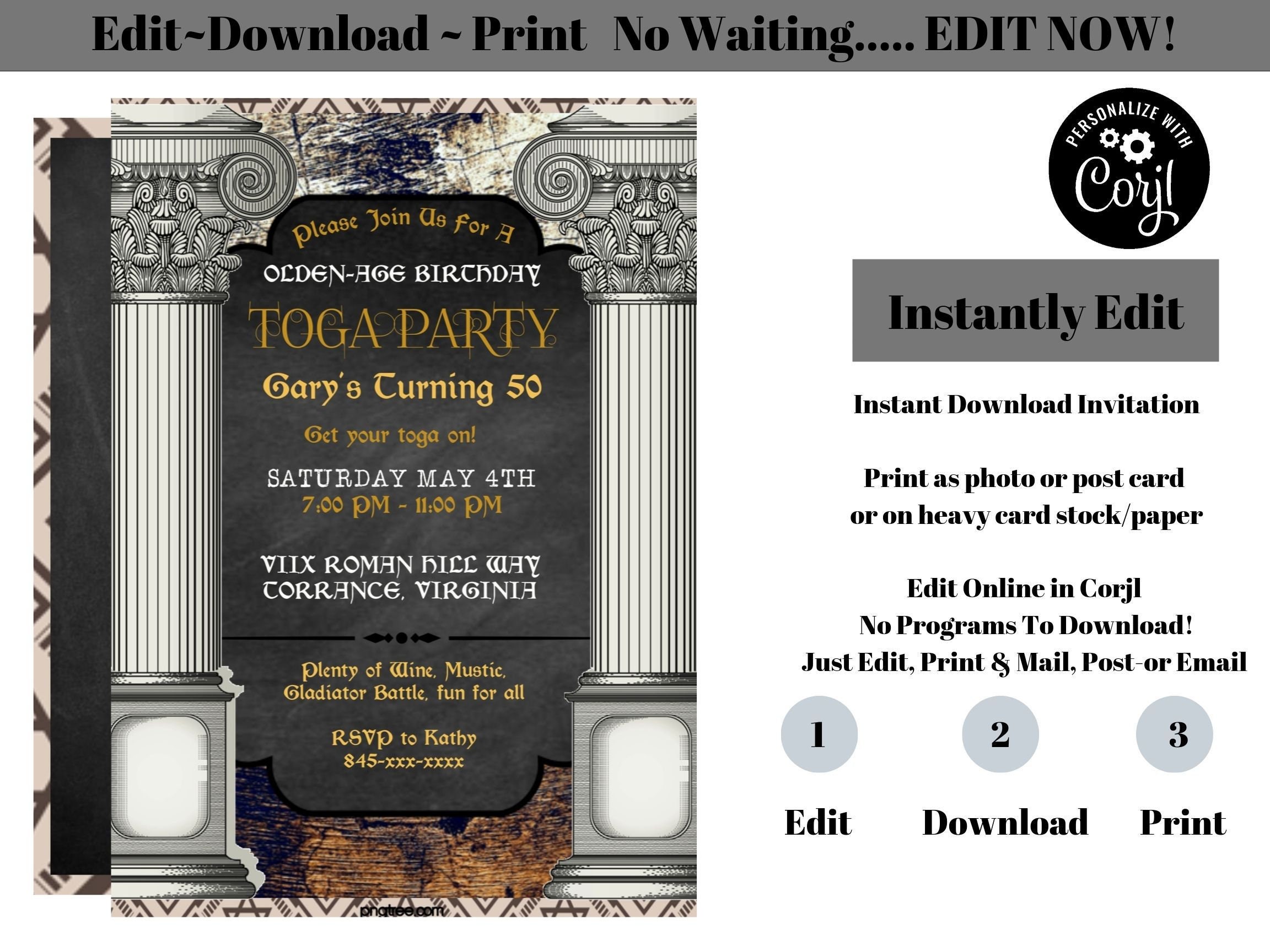 Toga Party Invitation Togo Birthday Party Greek Invitation Etsy