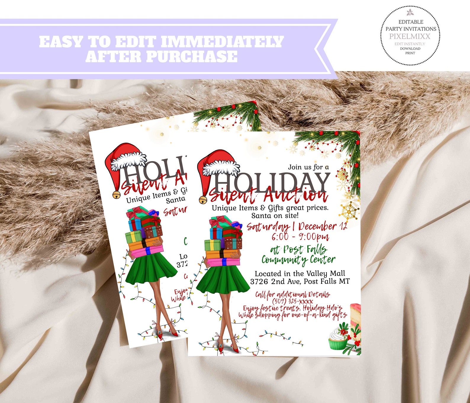 Printable Holiday Silent Auction Flyer Christmas Silent Etsy