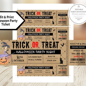 Halloween-Partytickets, druckbare Halloween-Einladungstickets, bearbeitbares Sofort-Download-Partyticket, Veranstaltungstickets, Schulpartyticket