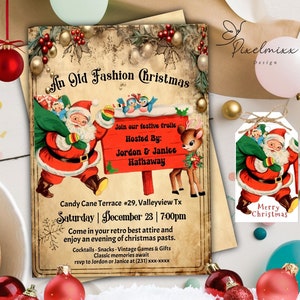Vintage Christmas Party Invitation Retro Santa Invitation Template Editable Instant Download Old Fashion Christmas Party Invitation Office