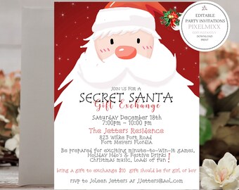 Secret Santa Party Invitation, Edit and Print Christmas Flyer, Party or School Flyer, Instantly Download, Social Media-Text-Message-Mail