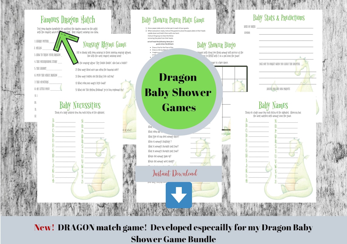 Baby Shower Games. Dragon Baby Shower Games Bundle Unique - Etsy