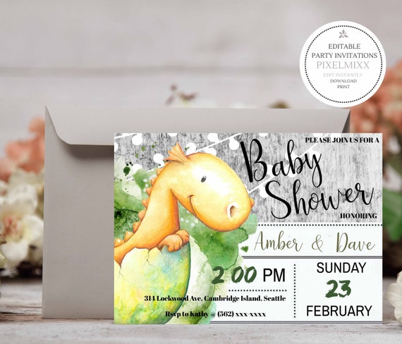 Dragon Baby Shower Invitation  Boy, Instantly Edit - Print, Unique Boy Baby Shower Invite is Ready to Edit & Print NOW! No Waiting - 03Z