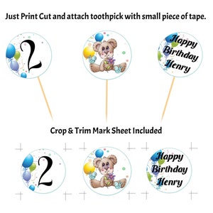 Printable-cupcake-toppers Adorable Bear Birthday Party Cake - Etsy