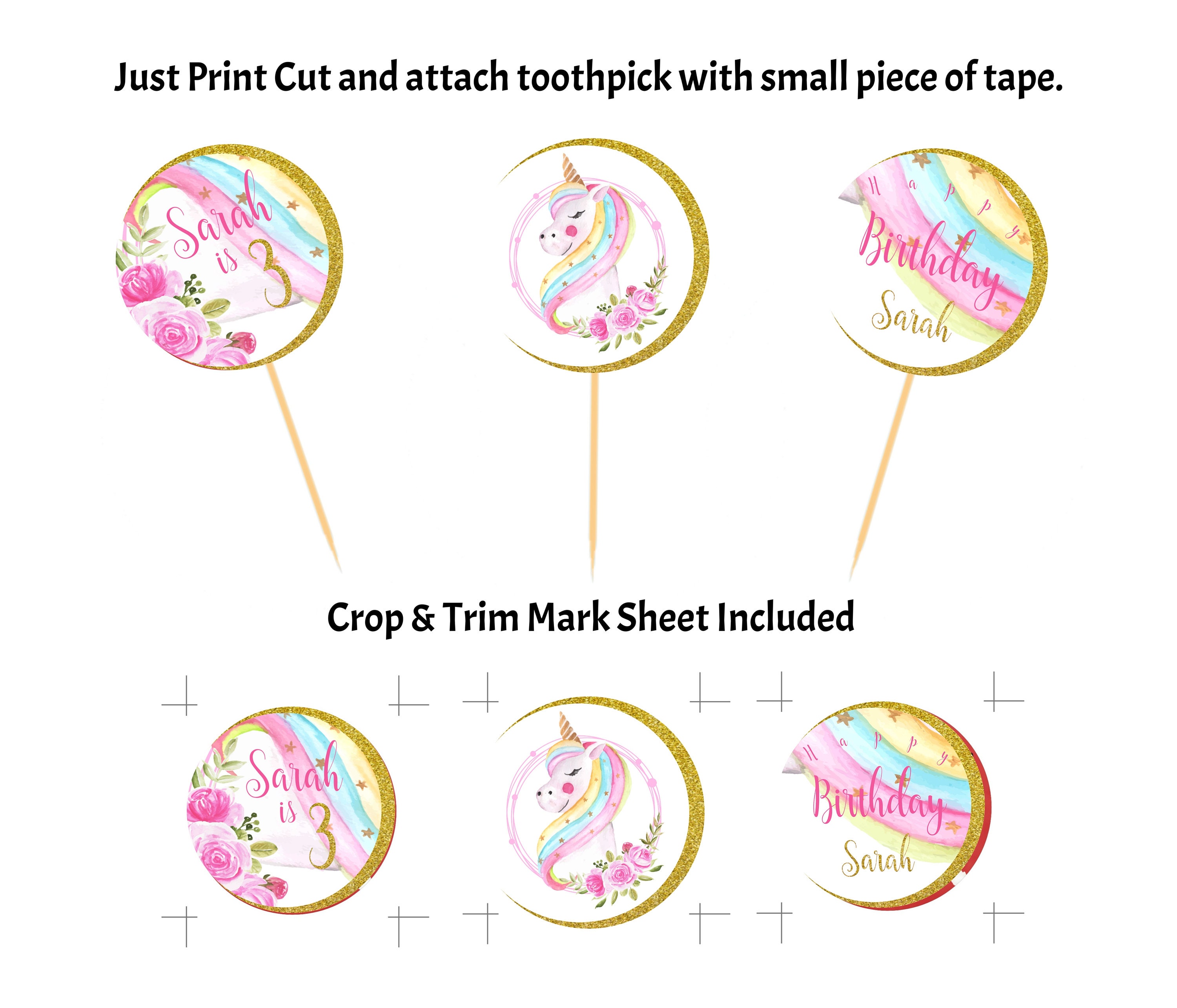 unicorn party cupcake toppers printable unicorn cupcake etsy