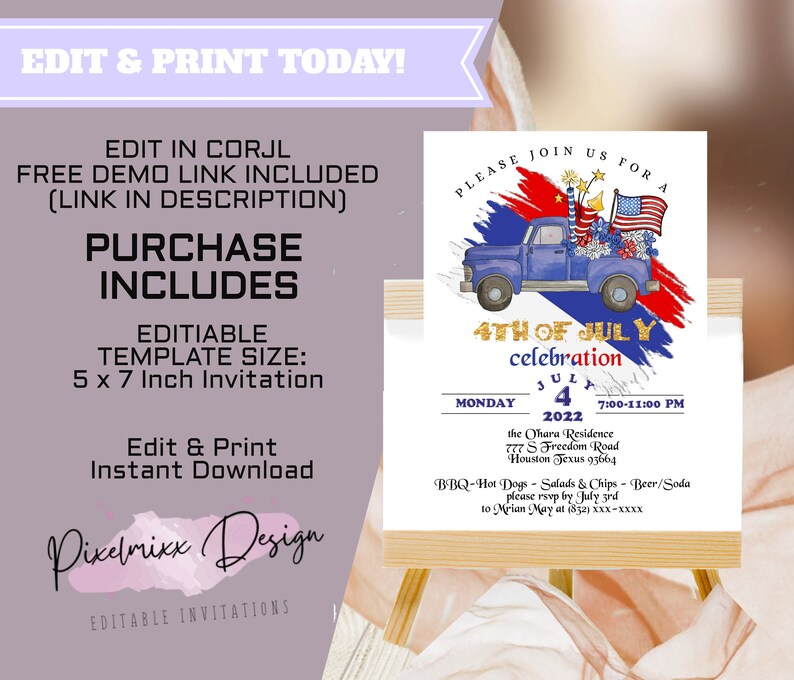 4th of July Party Invitation: BBQ Picnic, Editable (Digital Download) image 4
