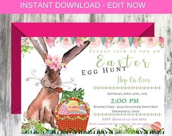 Easter Invitation- Instant Download, Edit NOW - Digital File - Easter Egg Hunt Invitation - High Resolution Printable PDF-Best Seller Easter