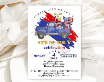 4th of July Party Invitation: BBQ Picnic, Editable (Digital Download)