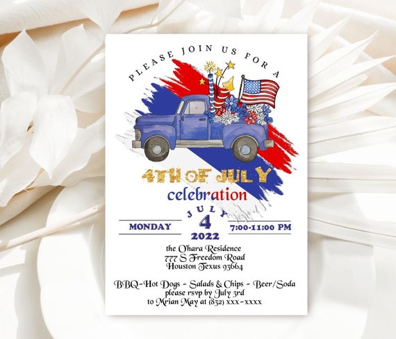 4th of July Party Invitation: BBQ Picnic, Editable (Digital Download)