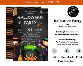 DYI Editable Halloween Party Invitation Template, Kids Halloween Party Invitation, Halloween Birthday Invite, Edit Instantly in Corjl, 09Z