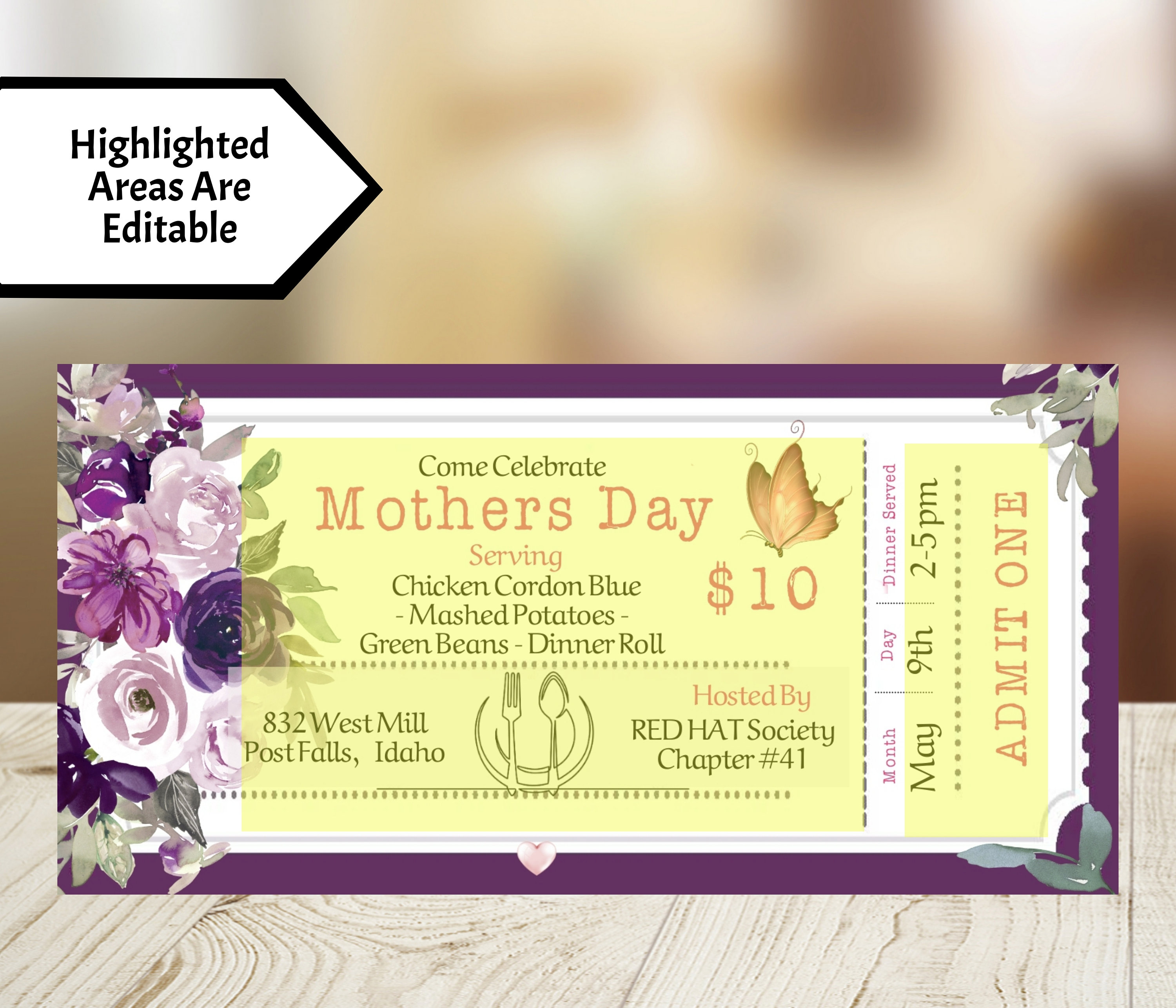 Mothers Day Celebration Ticket Floral Brunch Tickets Etsy UK