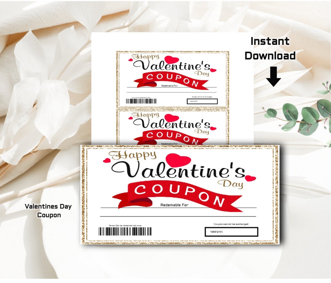 Printable Valentine's Day Coupon, PDF Instant Download, Coupon Template, Download Print Cut and ...
