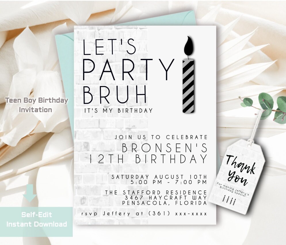 Teen Boy Birthday Invitation Black and White Birthday - Etsy