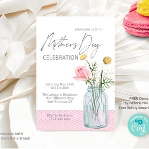 Moederdag brunch uitnodiging, bloemen Moederdag viering uitnodigen, bewerkbare en afdrukbare Instant Download, NU BEWERKEN zonder te wachten!!