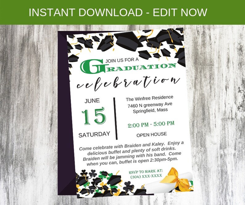 Commencement Get together Invitation, Printable Commencement Invitation, Invitation Template, Very simple Commencement Invitation, Quick Down load, Editable photo regarding Printable Graduation Party Invitations known as Commencement Social gathering Invitation, Printable Commencement Invitation, Invitation Template, Basic Commencement Invitation, Quick Obtain, Editable