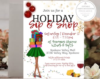EDITABLE Holiday Sip-&-Shop Christmas Flyer, Shopping Flyer, Christmas Open House Business Flyer, Edit and Print Instantly - No Waiting!