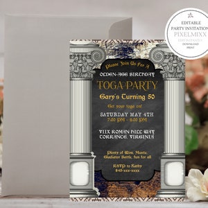 Toga Party Invitation Set, Toga Birthday Party, Greek Invitation Template Invite, Instantly Edit Online In Corjl, NO WAITING!