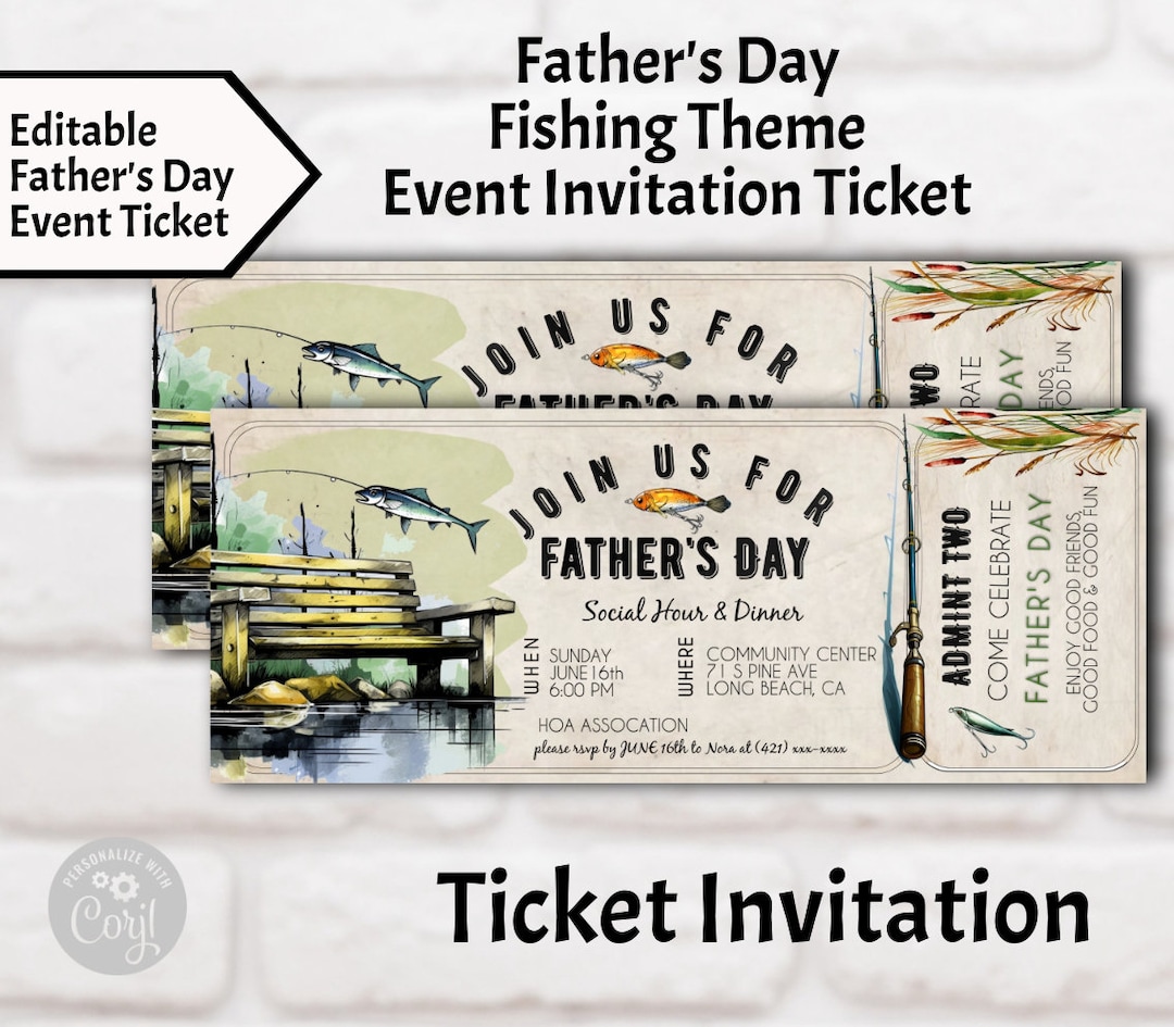 Editable Father's Day Dinner Ticket, Fishing Theme Tickets, Event ...
