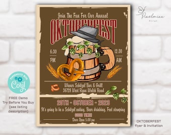 Oktoberfest Flyer, Invitation, and Poster Set, Edit & Print German Festival Templates, Great for Bavarian Theme Beer Party, Instant Download