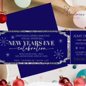 Bearbeitbare Silvesterticket-Vorlage Ereigniseinladungskarte Funktioniert für jede Veranstaltung, Party-Karte, Kinokarte, Geburtstagsfeier-Karte