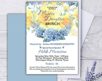 Floral Muttertag Brunch-Einladungs-Set: Bearbeitbares Ticket & Favor Tag (Digitaler Download)