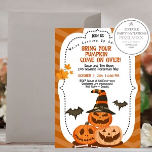Pumpkin-Carving-Party Invitation Template, Halloween Party Invitation, Kids Halloween Party, Instantly Edit and Download, NO WAITING! 09Z